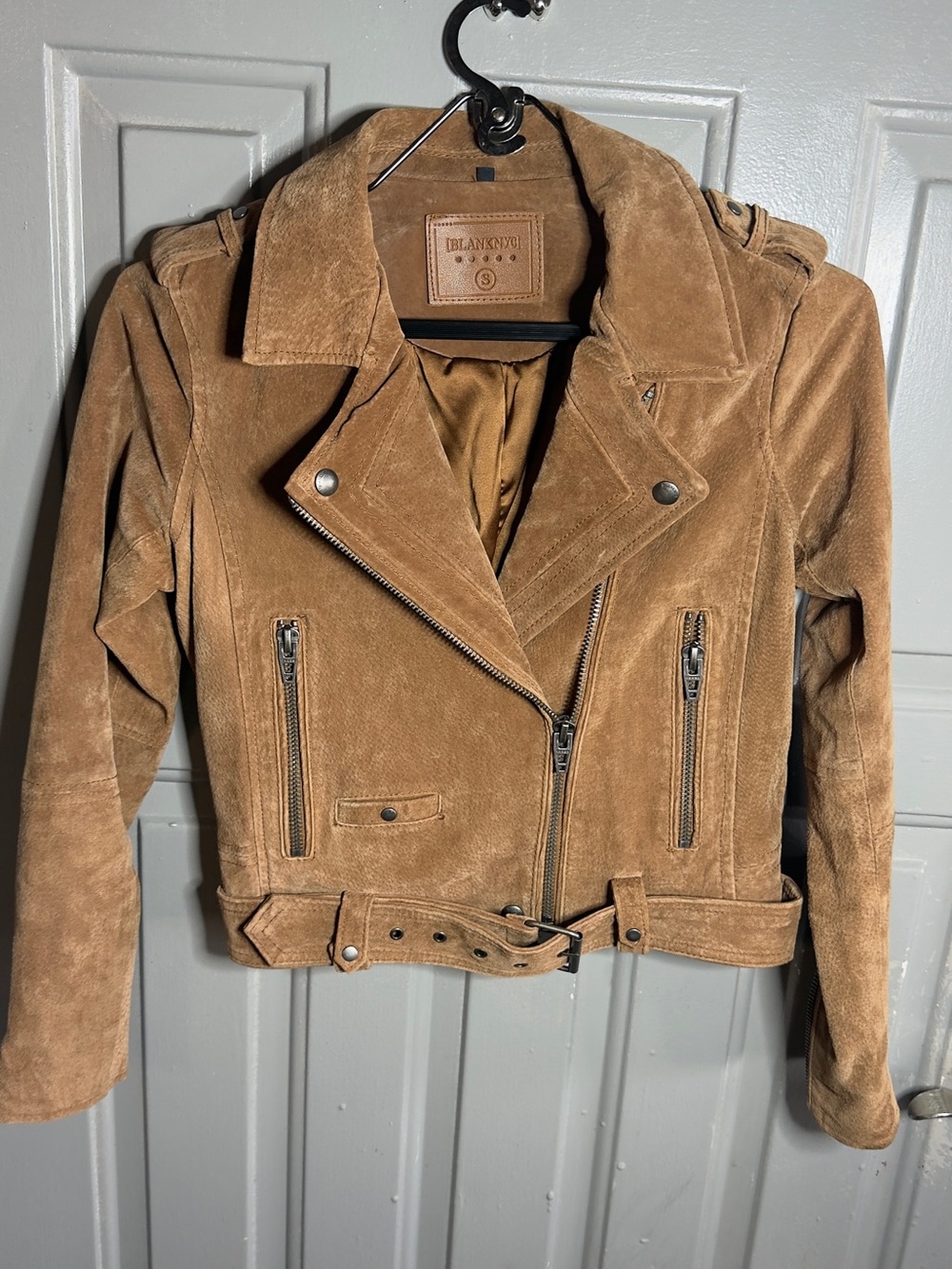 Blank NYC Tan Suede Moto Jacket with Belt - Picture 2 of 9